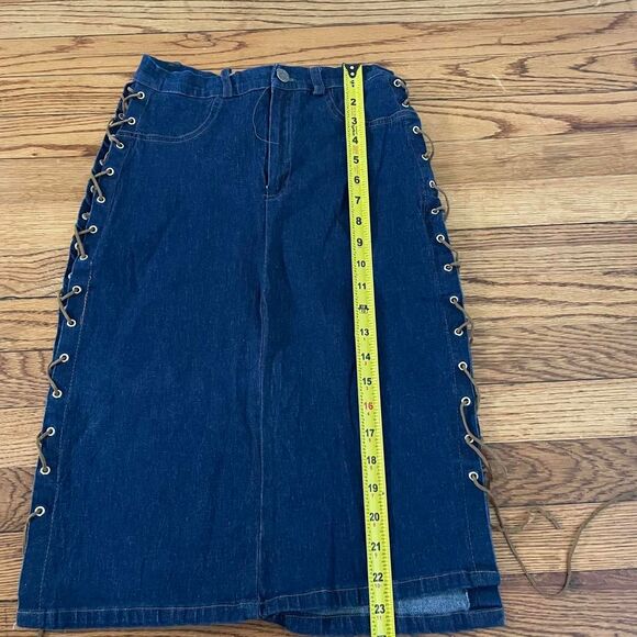 Vintage Y2K Denim Lace Up Midi Skirt Zoey & Beth - Picture 4 of 6